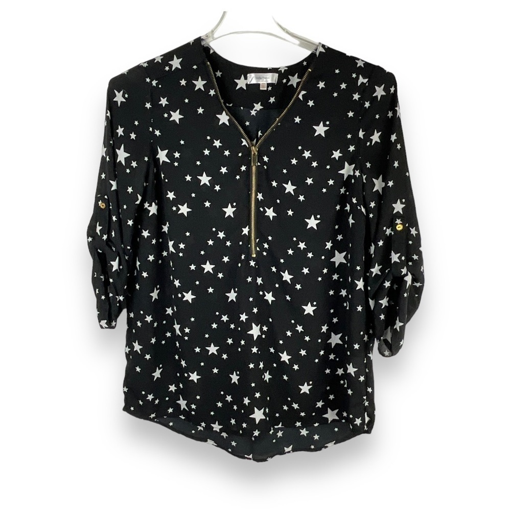 Stella Tweed Top Celestial Stars Blouse Black White Witchyβ Astrology Womenβs XS